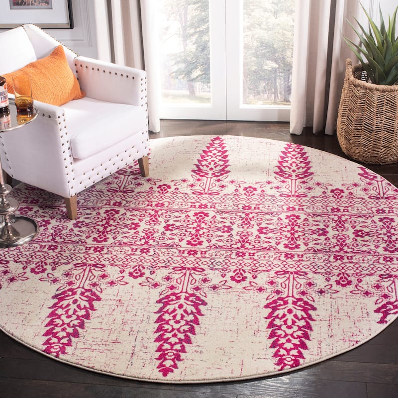 SAFAVIEH Evoke Gelinda Vintage Boho Rug - 6'7" Round - Ivory/Fuchsia