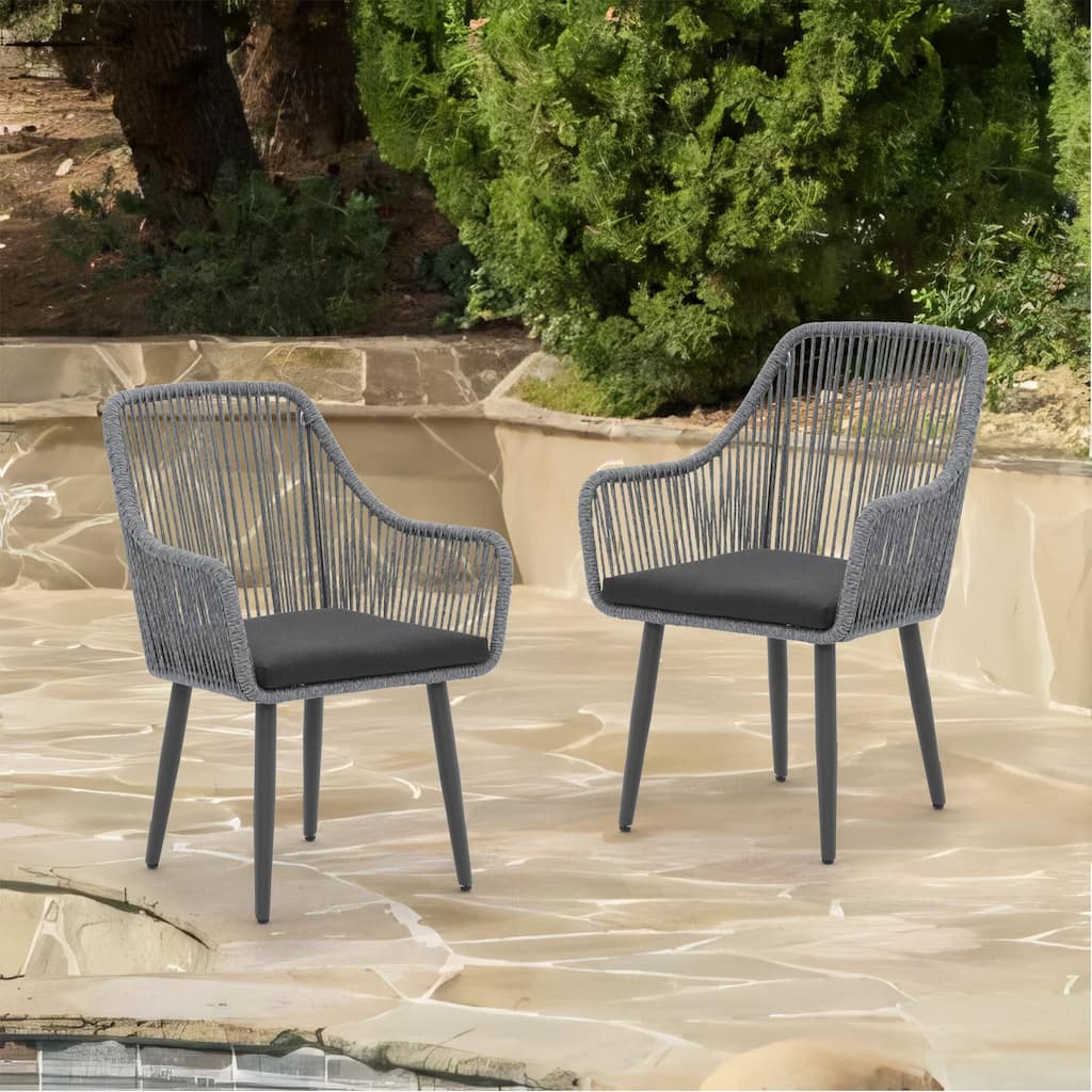 Patio Wicker Cushioned Dining Chairs (Set of 2)