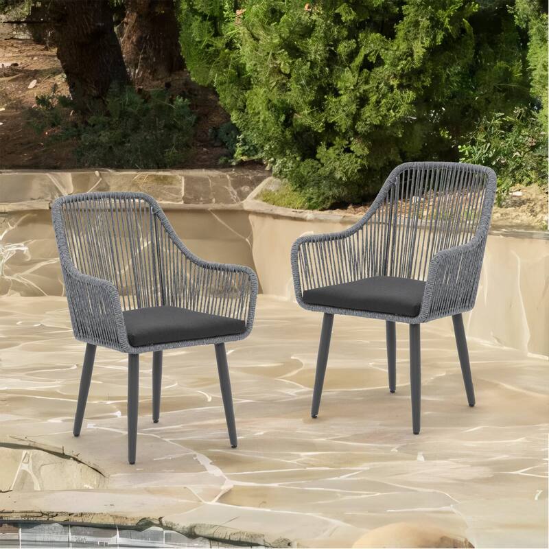 Patio Wicker Cushioned Dining Chairs (Set of 2)