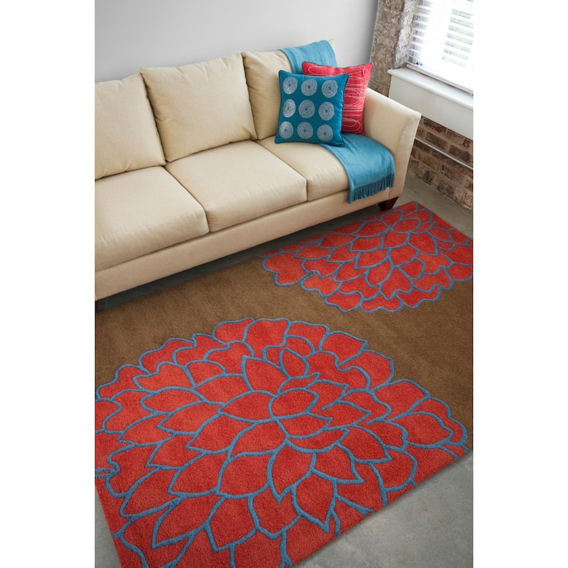 Hand-tufted Contemporary Brown/ Glacier New Zealand Wool Abstract Area Rug