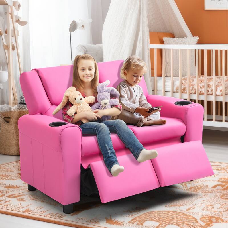 EROMMY Faux Leather Kids Recliner Chair, Adjustable PU Lounge Sofa for Reading and Napping - Pink