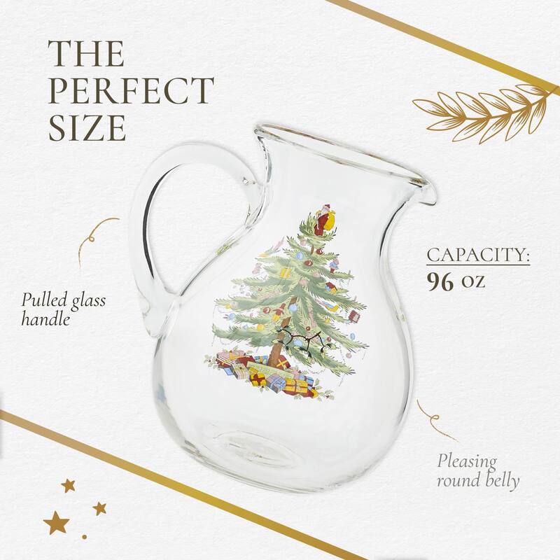 Spode Christmas Tree Glass Pitcher - 8" D x 9.75" H