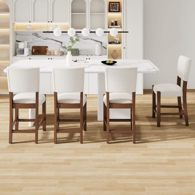 Modern Bar Stools Set of 4, 40.4" Armless Counter Stools with Back, Linen Upholstered Barstools with Solid Wood Legs