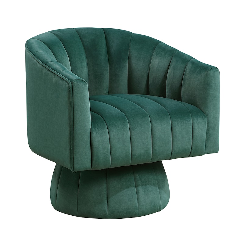 Briar 27.5" Velvet Swivel Chair - 360-Degree Metal Swivel Base - Dark Green