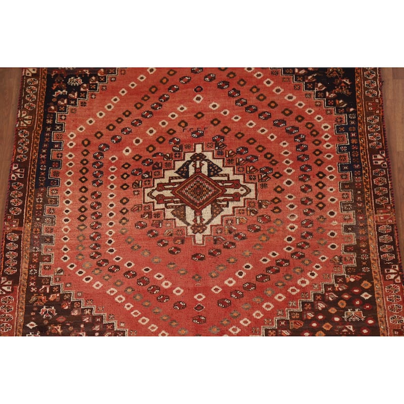 Tribal Orange Shiraz Persian Vintage Rug Handmade Wool Carpet - 4'11"x 7'9"
