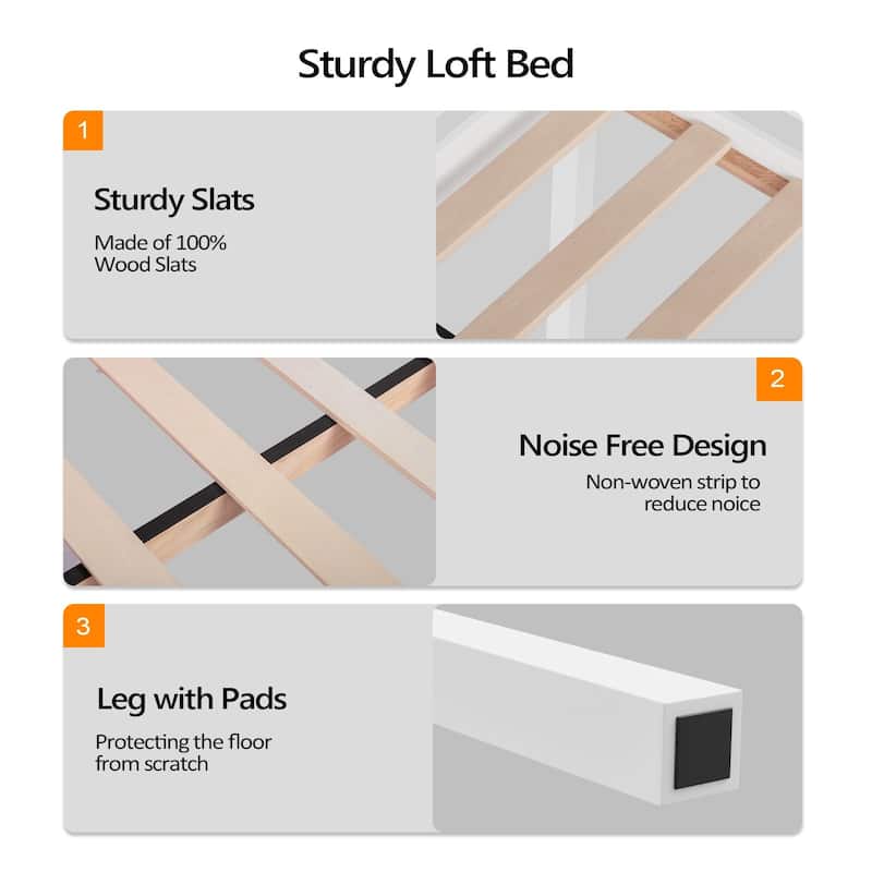 Espresso Wood Junior Loft Bed with Stairs for Adults, Kids and Young Teens