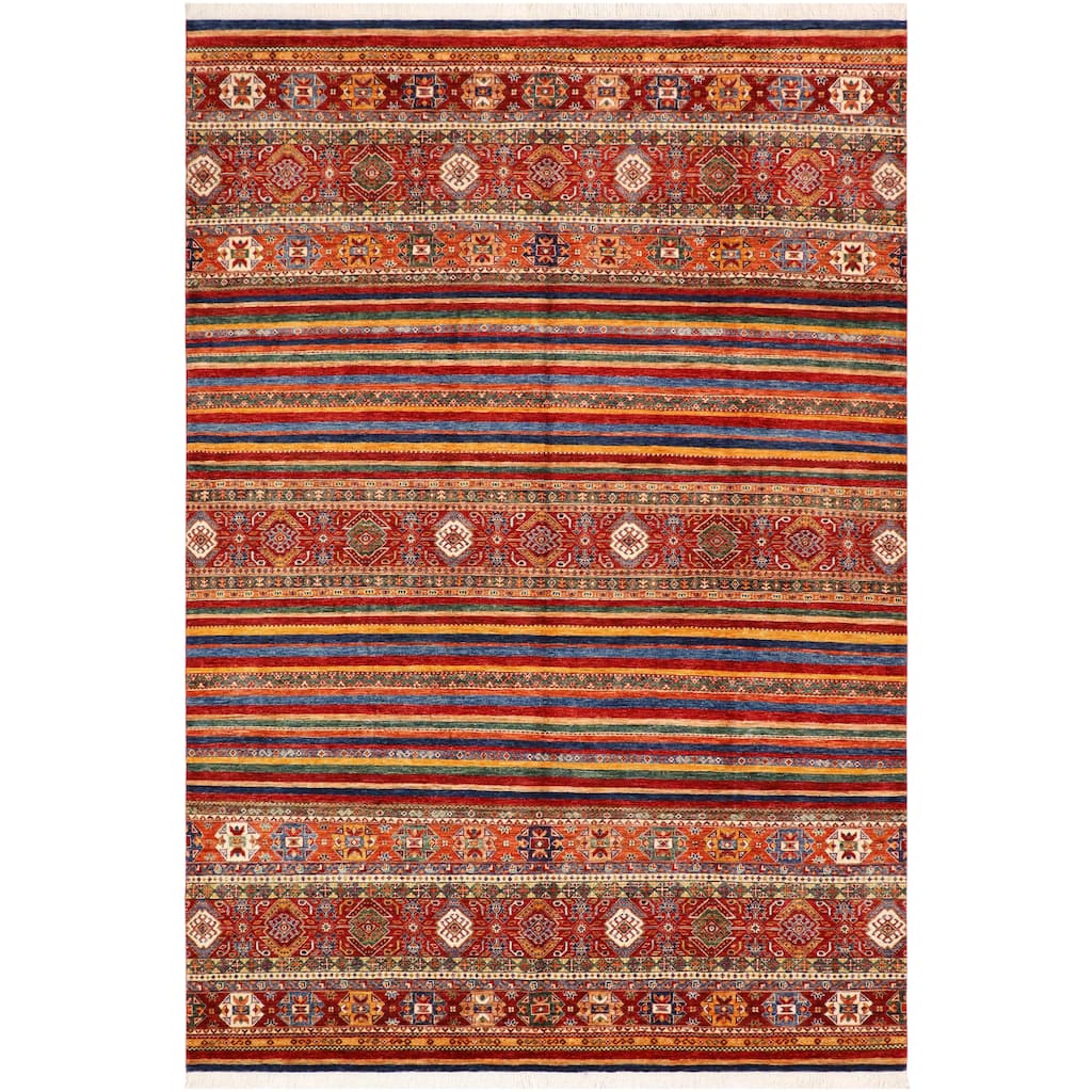 Tribal Khurgeen Roman Blue/Red Wool Rug - 9 ft. 0 in. x 12 ft. 4 in. - 9 ft. 0 in. x 12 ft. 4 in.