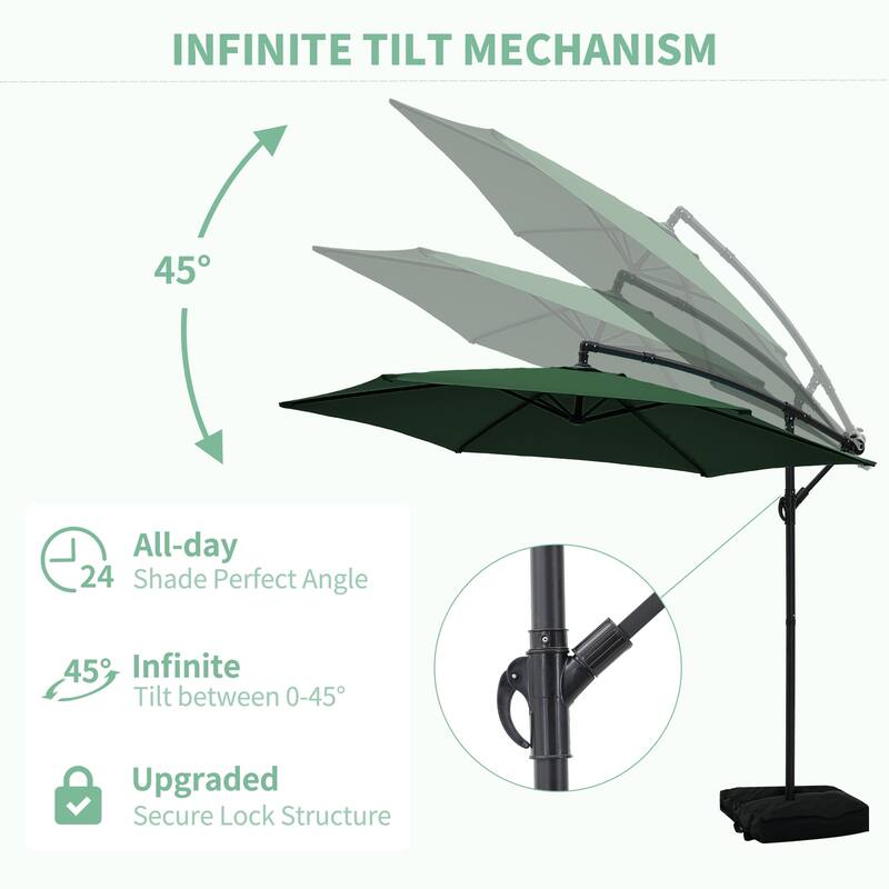 Ainfox 10 ft Cantilever Offset Outdoor Patio Umbrella with Base Stand Rotate and Tilt