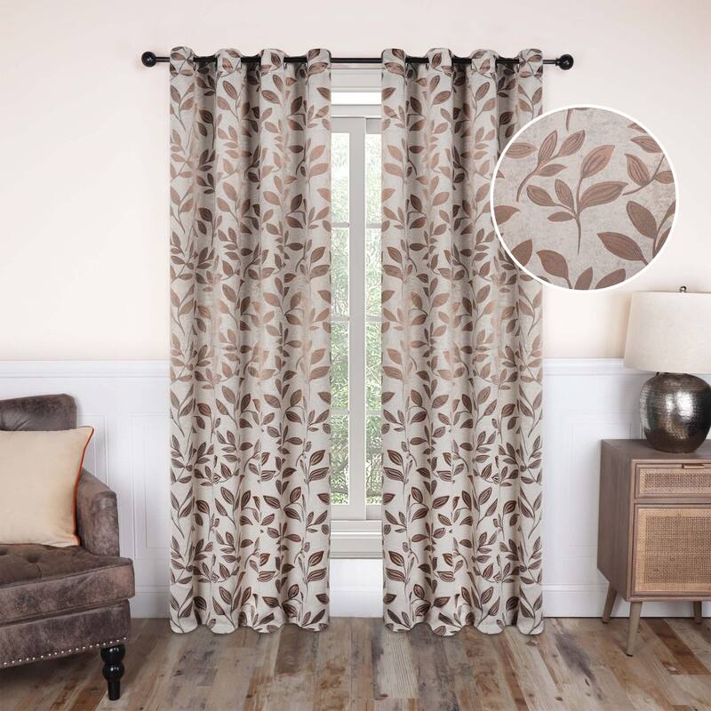 Superior Modern Bohemian Leaves Room Darkening Curtains with Grommets - 52" X 108" - Espresso