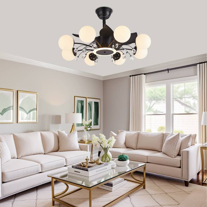 31in. Indoor Gold Modern Ceiling Fan with Light, Reversible Fandelier with Light Bulbs and Remote for Living Room