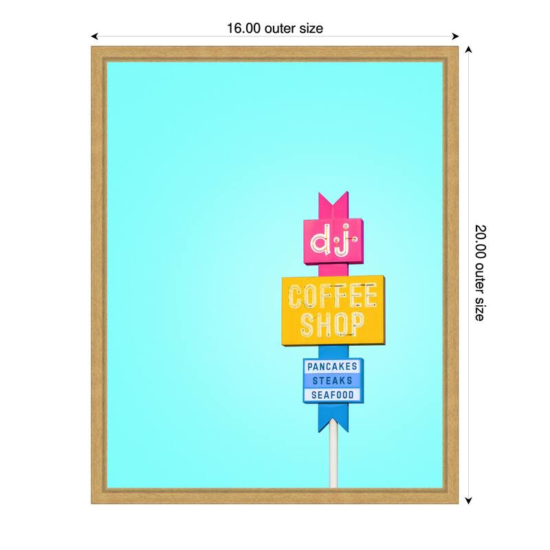 DJ Coffee Shop Sign by Tom Windeknecht Framed Canvas Wall Art Print - Sylvie Bright Gold - 16 x 20 in