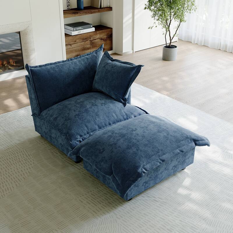 Casual 40"W Oversized Soft Comfy Cloud Chenille Chaise Lounge with Ottoman