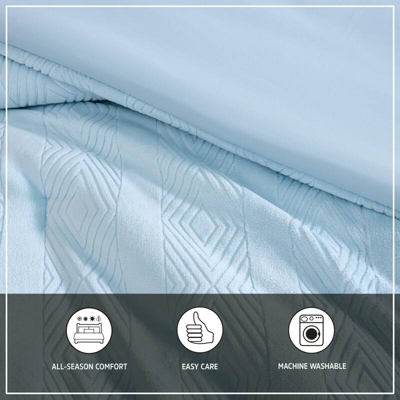 Wrangler Diamond Textured Embossed Plush Comforter Set Soft Reversible (Blue)
