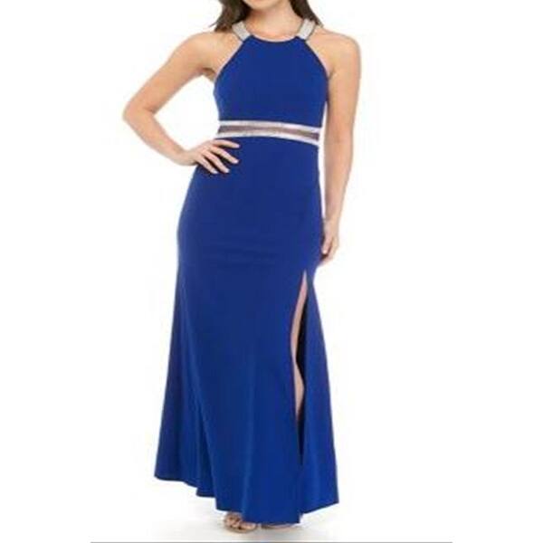 Sequin Hearts Women's Rhinestone Embellished Halter Gown Blue Size 7 - Bed  Bath & Beyond - 40556391