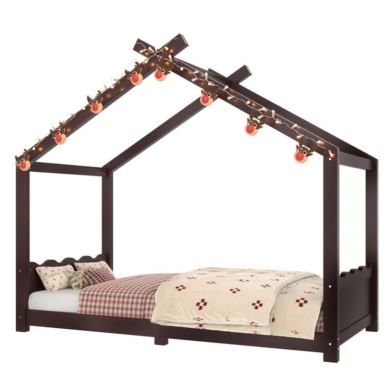 Wood House Bed Floor Bed with Support Slats Montessori Bed