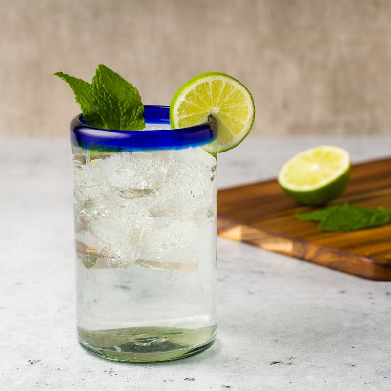 10 Strawberry Street Cobalt Rim Handlown Mexican Glassware, set of 6