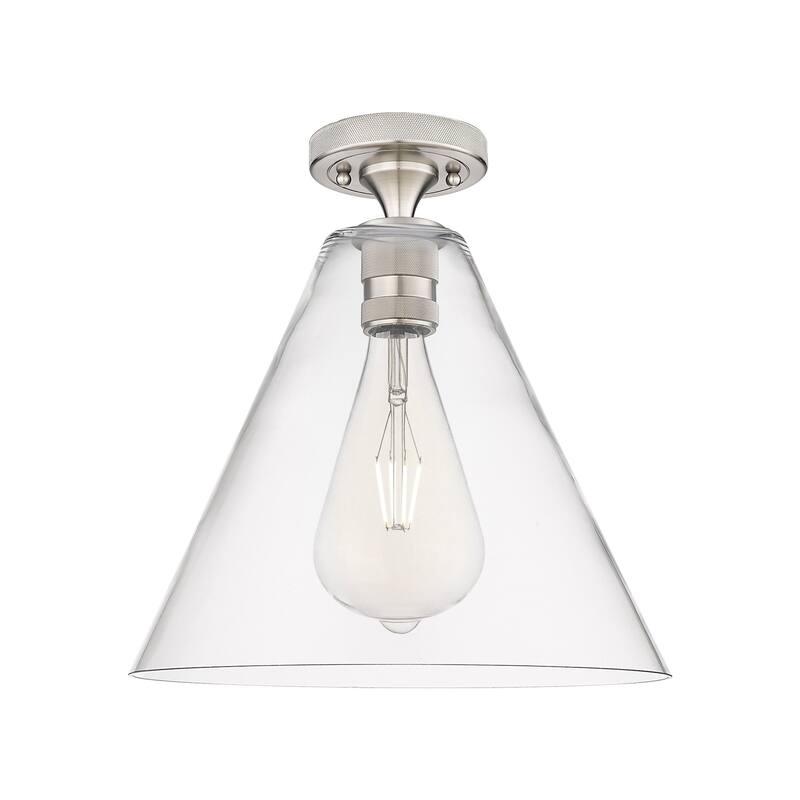 Innovations Lighting 434-1F-10-12 Crown Point Flush Cone Crown Point - Satin Nickel / Clear