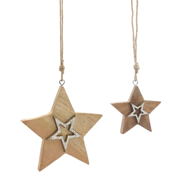 Set of 12 Beige and Silver Star Ornament 8". Opens flyout.