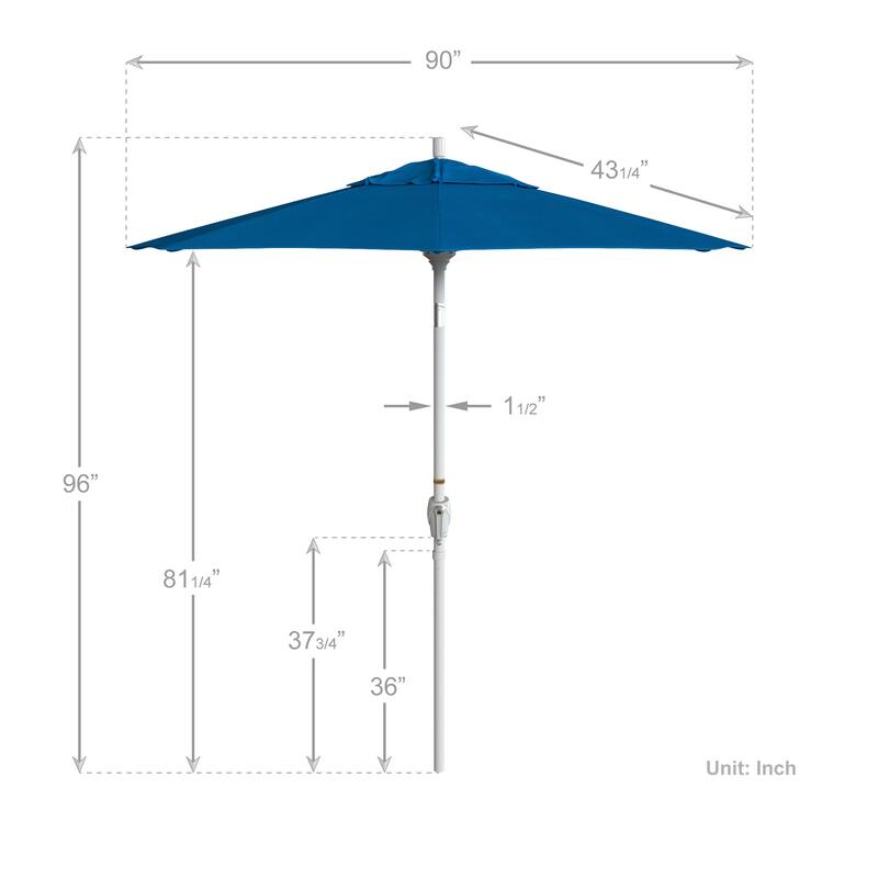 California Umbrella 7.5' Round Crank Lift Push Button Tilt White Aluminum Patio Umbrella with Pacifica Pacific Blue Fabric