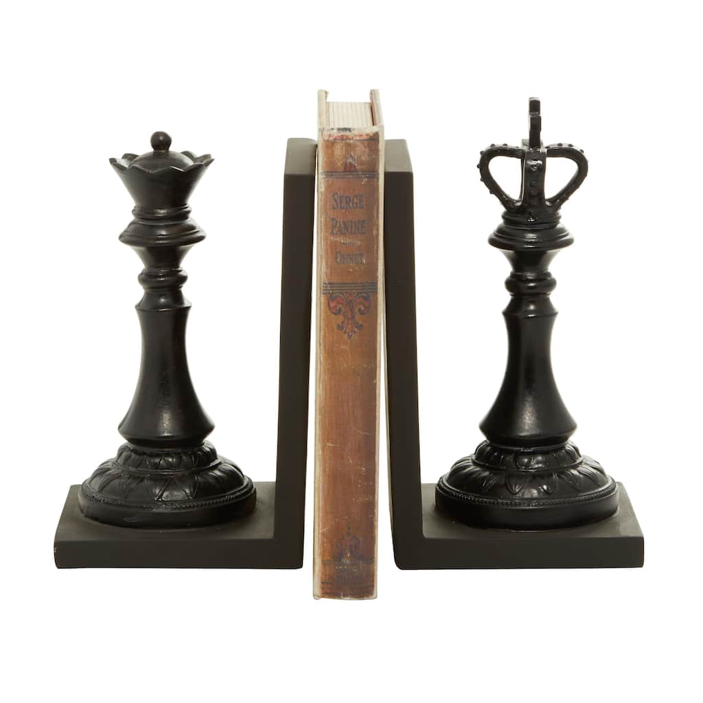 Polystone or Crystal Chess Decorative Bookends - Set of 2 Black or Clear - Roche River Decor