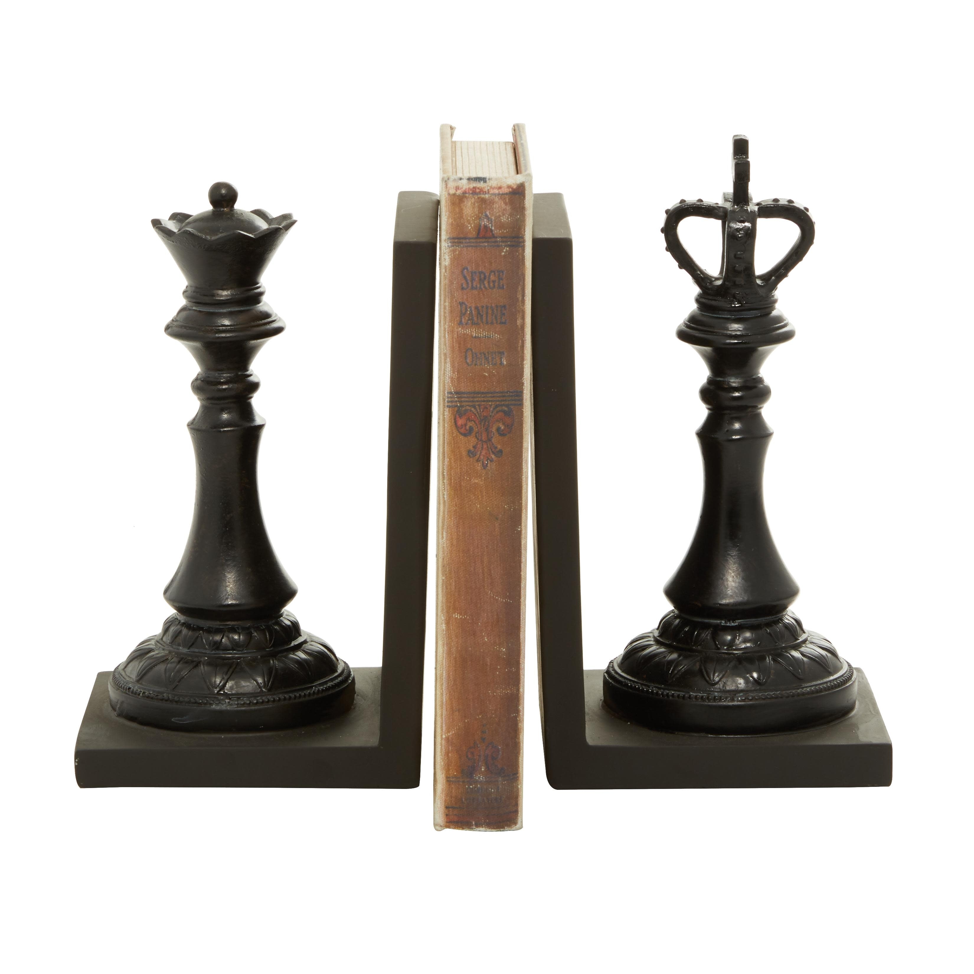 Roche River Decor - Polystone or Crystal Chess Decorative Bookends - Set of 2 Black or Clear