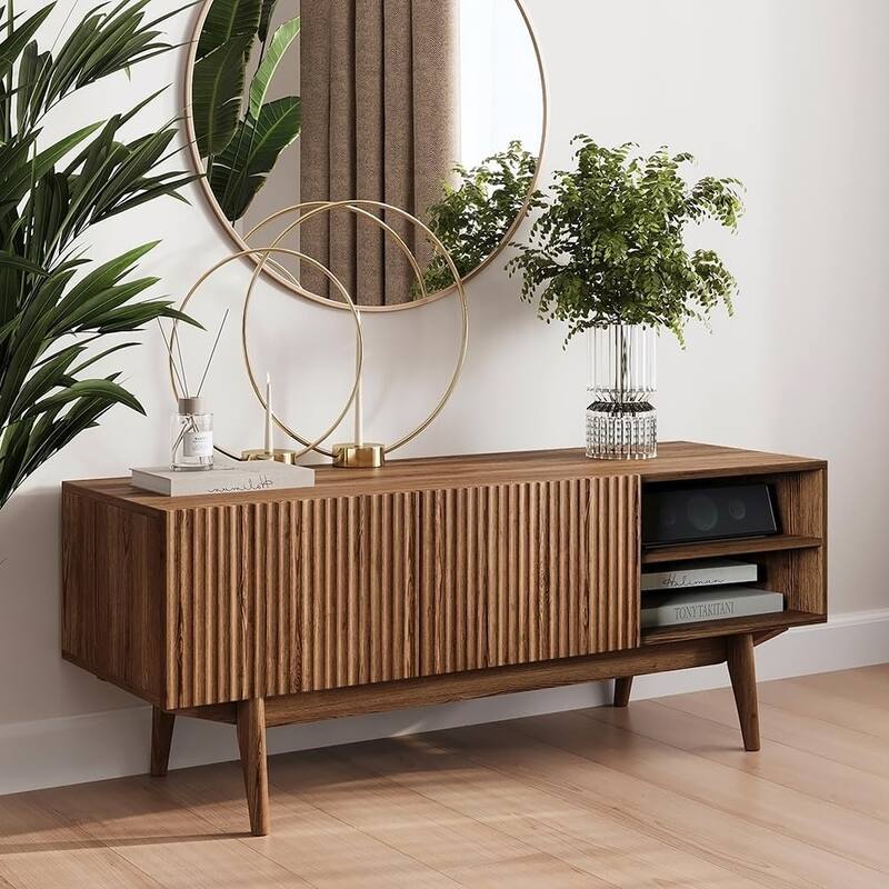 Living Skog Kelly TV Stand Console Fits TV's up to 65 in. with Wood Legs in Mid Century Modern Scandinavian Design - 45in - Brown