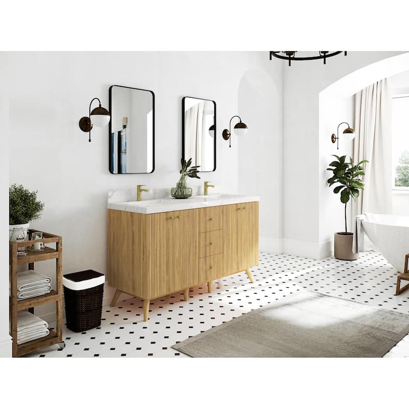 Willow Collections 60 in. W x 22 in. D Pasadena Solid Teak Double Sink Bathroom Vanity with Countertop