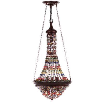 SAFAVIEH Lighting Moroccan Gentle 7-light Bronze Colorful Beaded Pendant - 15.25"x15.25"x39"