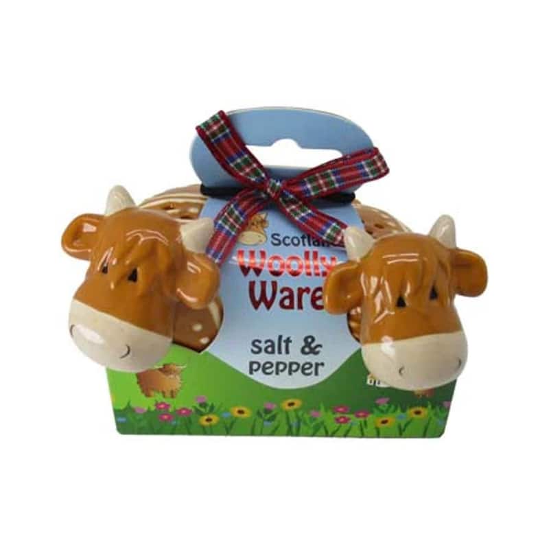Highland Cow Ceramic Salt and Pepper Shakers Set with Scratch-Resistant for Everyday Table Use - 3.7” x 2.6”