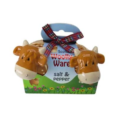 Highland Cow Ceramic Salt and Pepper Shakers Set with Scratch-Resistant for Everyday Table Use - 3.7” x 2.6”