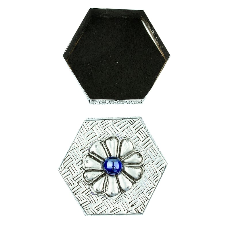 Novica Handmade Hexagonal Blue Aluminum Decorative Box