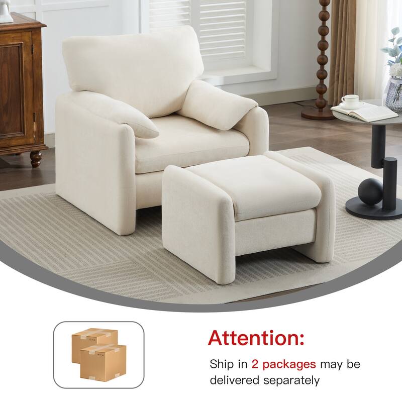 Chenille Single Sofa Chair & Ottoman Set
