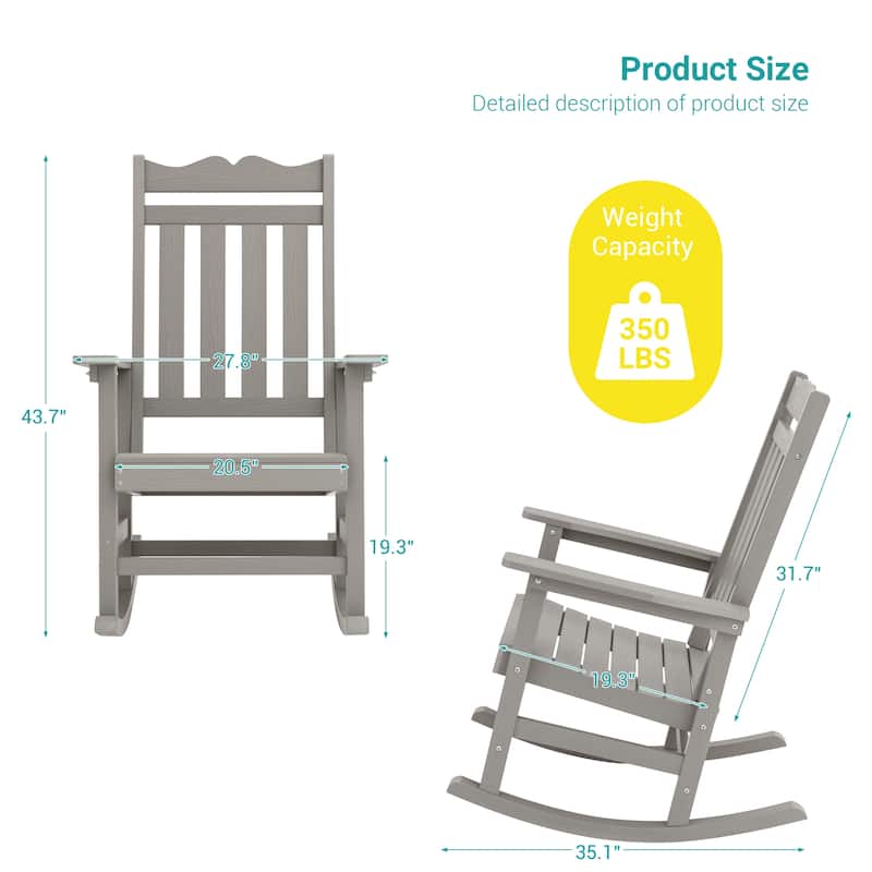 Bonosuki Adirondack Rocking Chair with Big Armrests Fire Pit Chair Weather Resistant