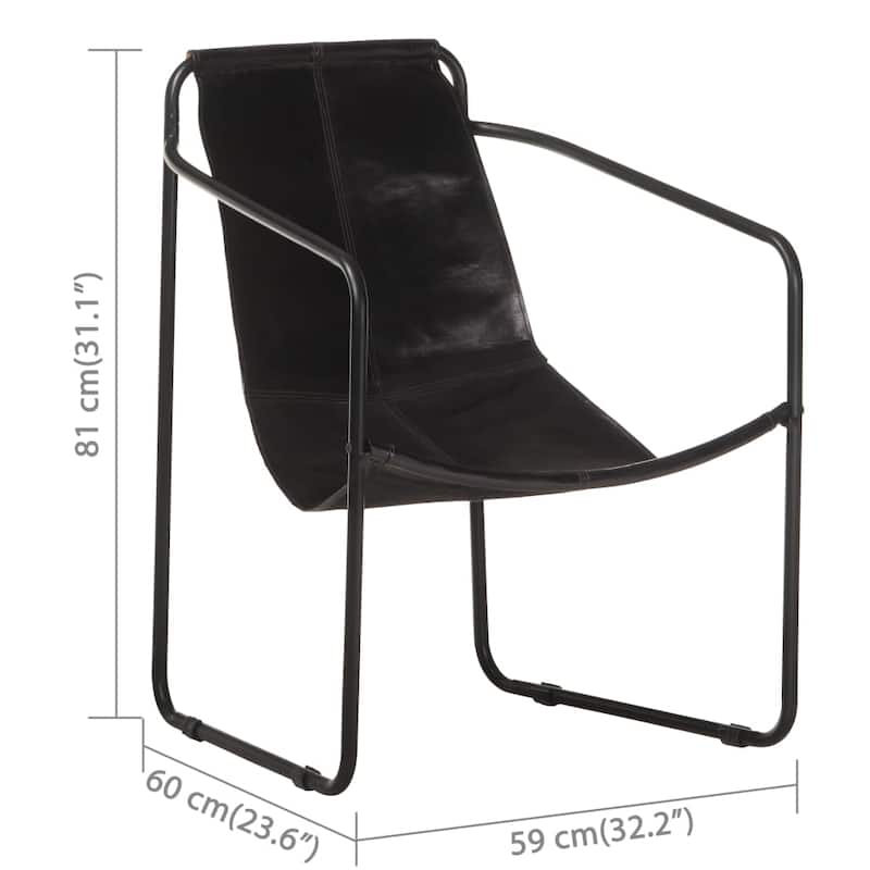 vidaXL Relaxing Armchair Black Real Leather - 23.2" x 23.6" x 31.9"