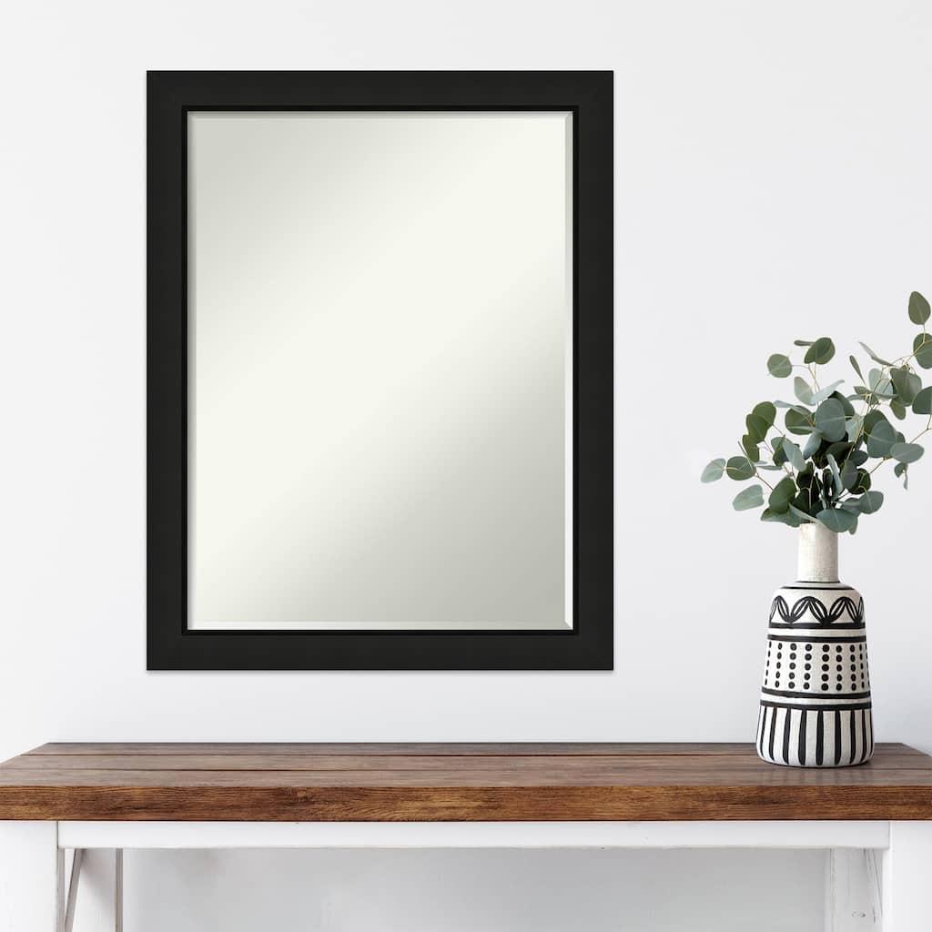 Midnight Black Narrow Half-Inch-Bevel Wood Framed Wall Mirror - Midnight Black Narrow - Glass Size 18x24