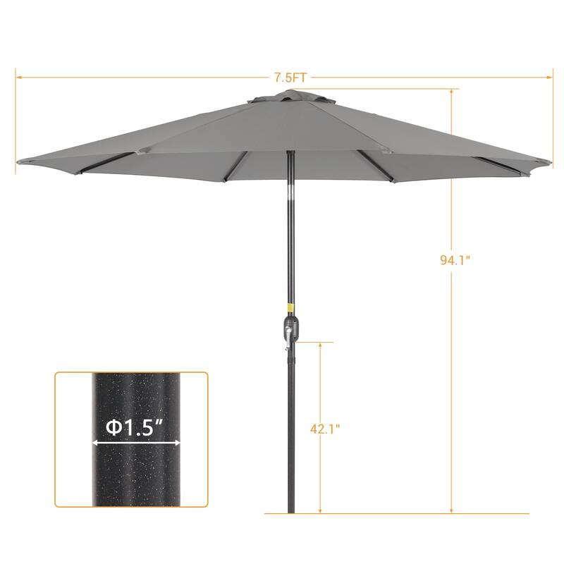 LIVOOSUN 9Ft Large Round Outdoor Patio Market Umbrella with Crank and 8 Ribs, Gray