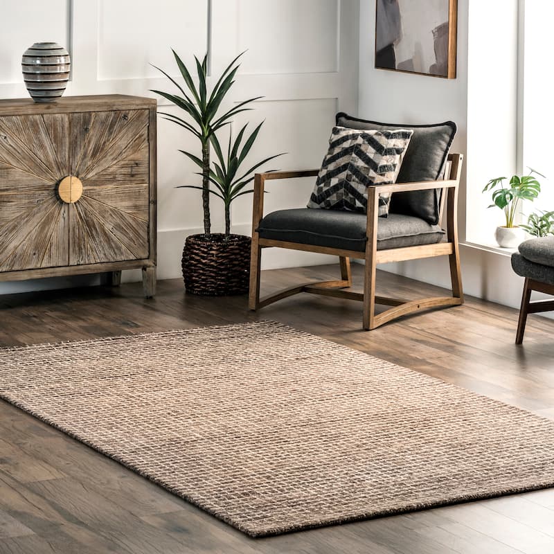 Nuloom Melrose Checked Wool Area Rug - 6' x 6' Square - Brown