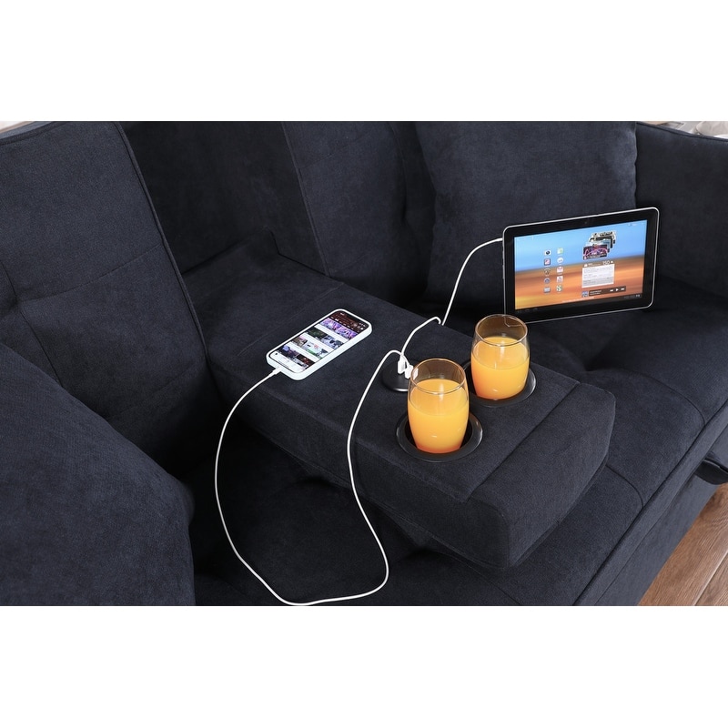 Cody II 70"W Convertible Sleeper Loveseat with Dropdown Console, Cup Holders, Charging Ports, Pocket, and Pocket Coil Seating