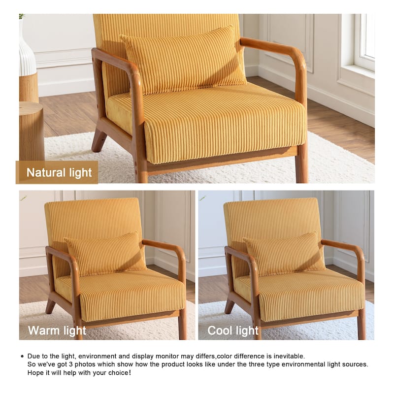 Uixe Mid Century Solid Wood Upholstered Corduroy Accent Chair