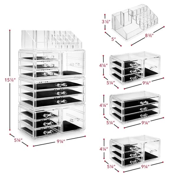 Acrylic Cosmetic Makeup Organizer & Jewelry Storage Set - Large - Clear