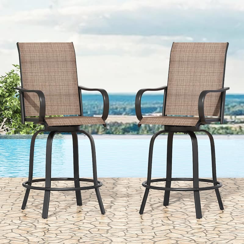 2-Piece Outdoor Swivel Patio Barstool Set - Textilene Fabric, All-Weather