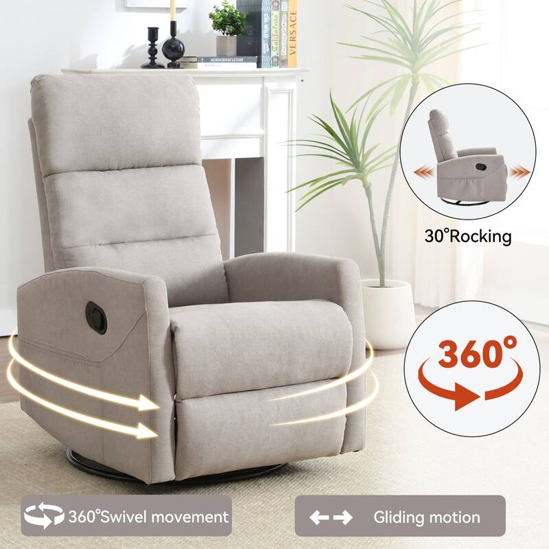 Roomfitters Swivel Rocker Recliner Chair Manual 360 Degree Glider Lounge Sofa Padded Fabric Armchair for Living Room