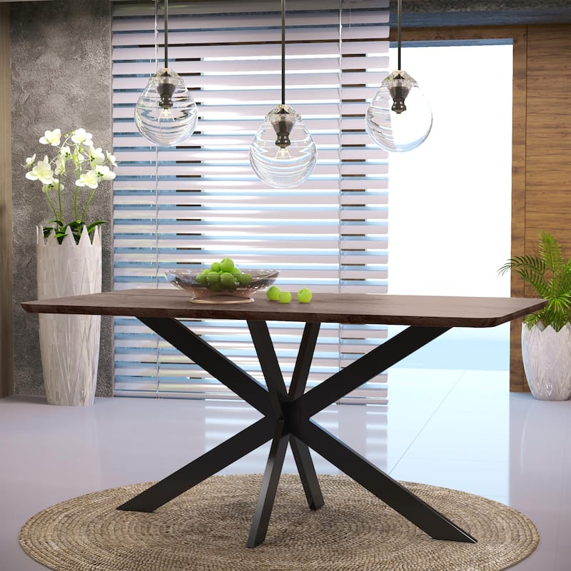 Ravenna Modern 63" Solid MDF Wood Rectangular Dining Table with X-Shape Metal Legs for Home Kitchen Dining Room