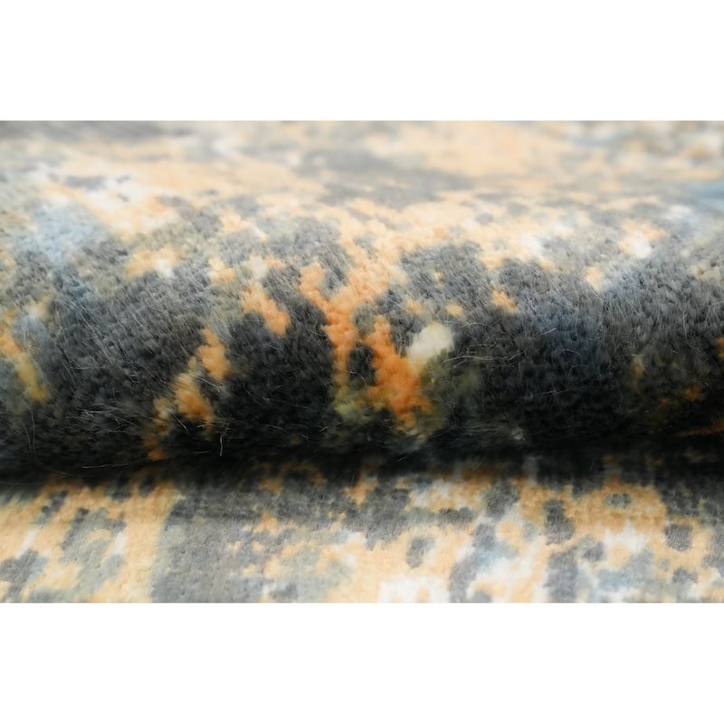Hand Knotted Oriental Viscose Silk Carpet Modern All-Over Greys & Charcoal Abstract Area Rug - 4' 0'' X 2' 0''
