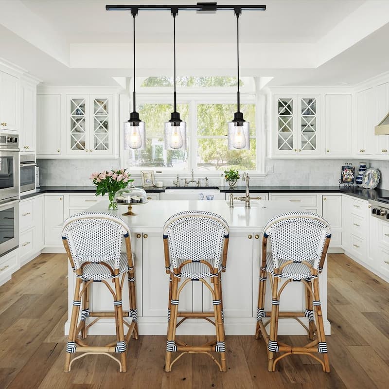 3-Lights H-Type Track Light, Dimmable Track Mount Pendant Lighting Fixtures with Seeded Glass Shade, track include