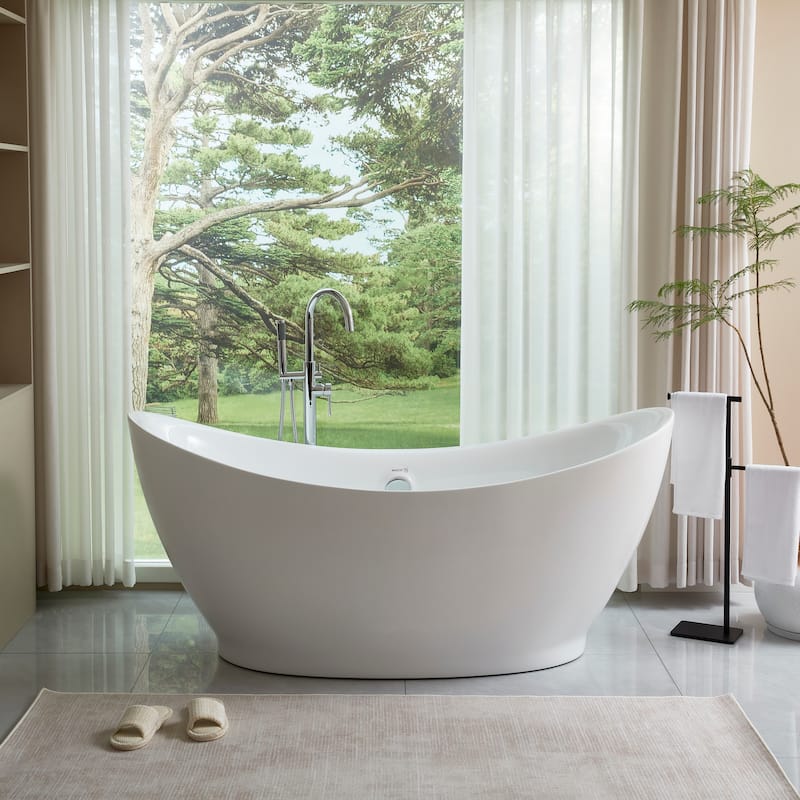 Vanity Art 68" Freestanding Acrylic Soaking Bathtub with Overflow & Pop-up Drain - 68.1 x 29.9 - White
