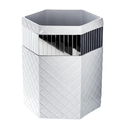 Creative Scents Quilted Mirror White Elegant Bathroom Trash Can