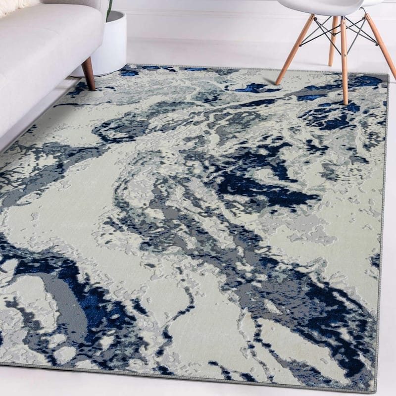 Luxe Weavers Abstract Marble Area Rug, Indoor Carpet - 4x5 - Blue