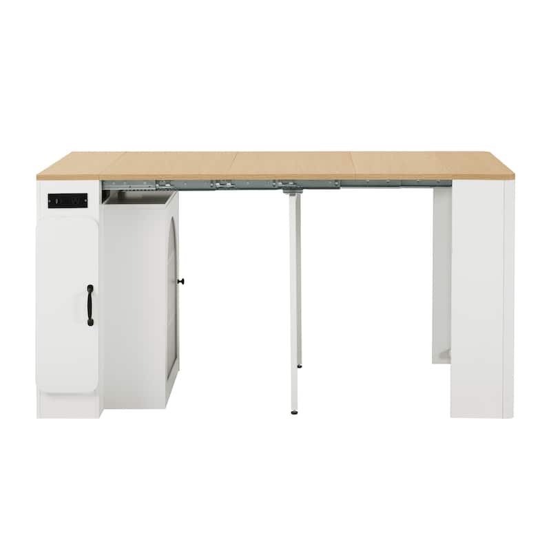 Extendable Kitchen Island Table with 3 Removable Leaves, Power Outlet & Storage Cabinet