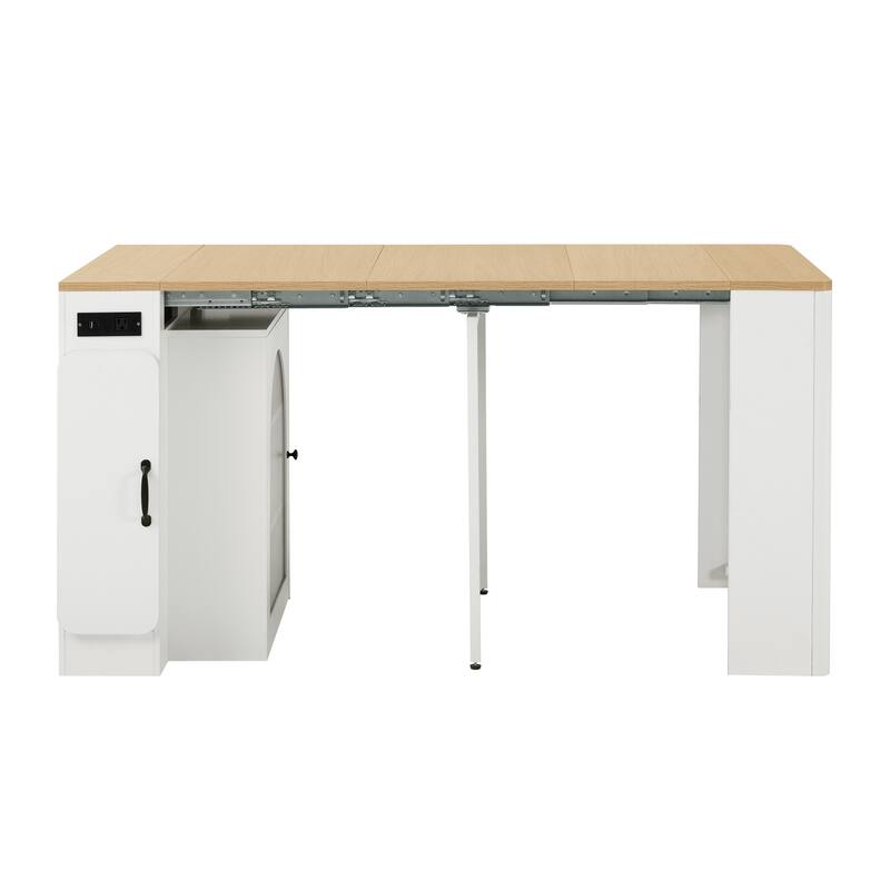 Roomfitters Extendable Dining Table, Mobile Kitchen Island, Rolling Storage Cabinet with Power Outlet